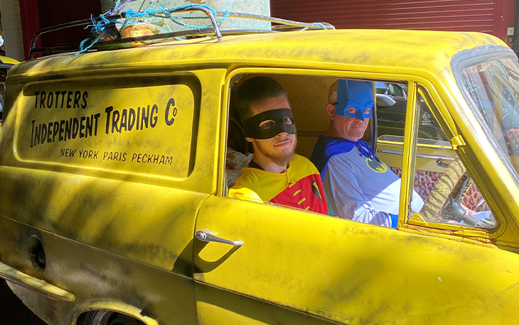 Only Fools and Horses themed funeral with custom hearse and costumed drivers